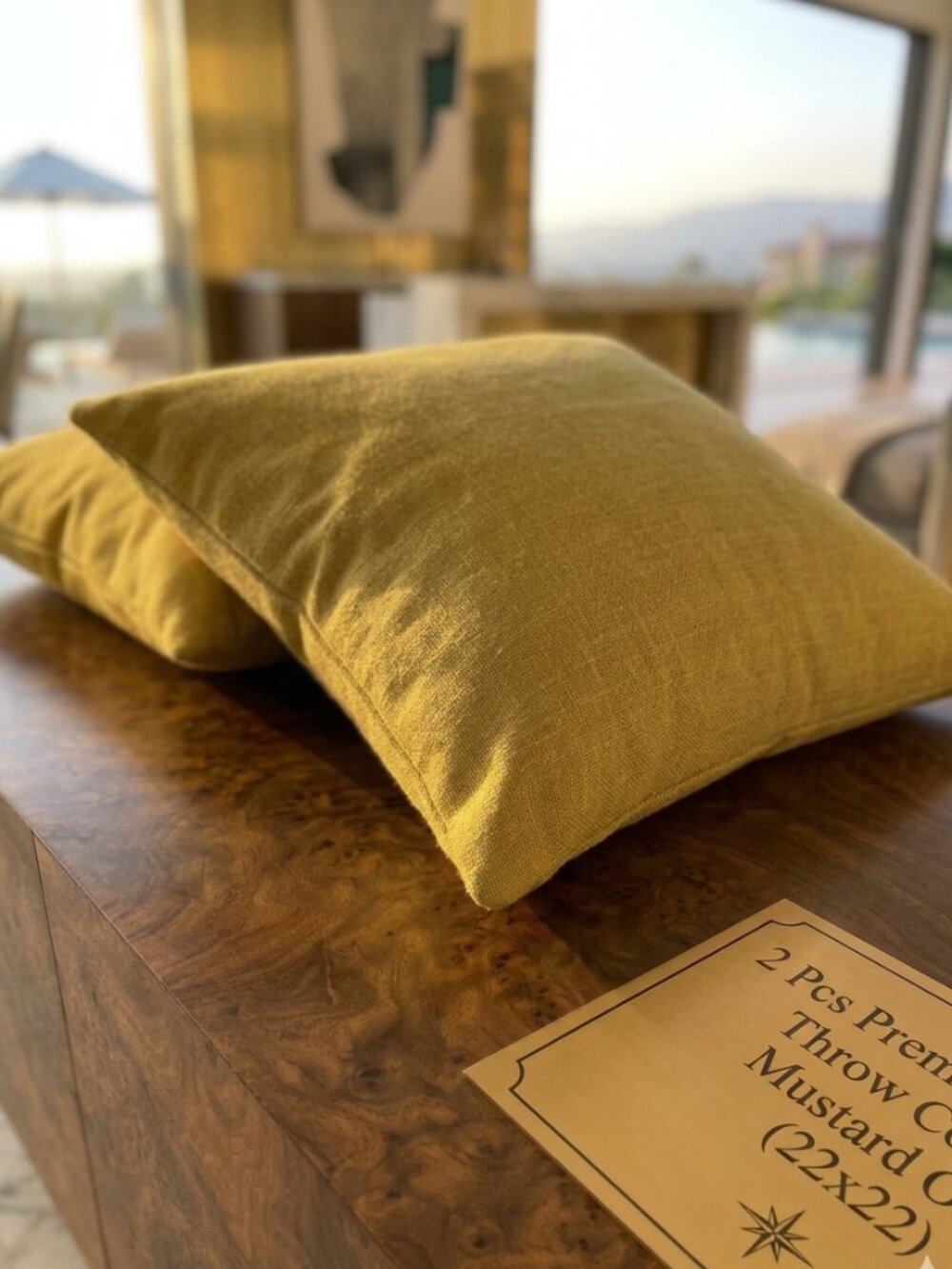 Premium Handcrafted 22x22 Chenille Throw Pillow Covers (Mustard Yellow 2-Piece)